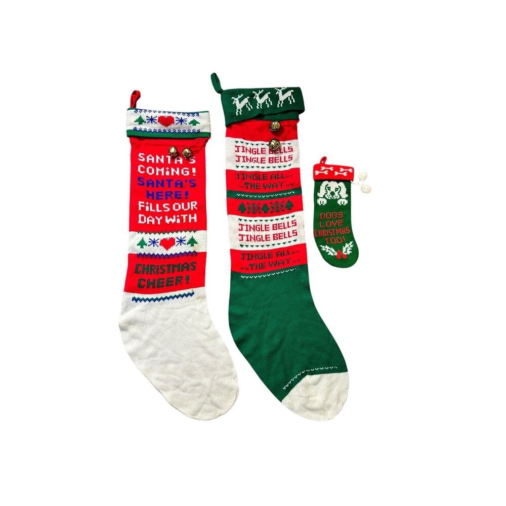 Vintage Kurt S Adler Knit Christmas Stocking Long 1985 Lot Of 2 + Dog Stocking